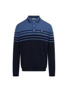Merino Wool Contrast Stripe Polo Shirt - Navy