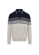 Merino Wool Contrast Stripe Polo Shirt - Stone