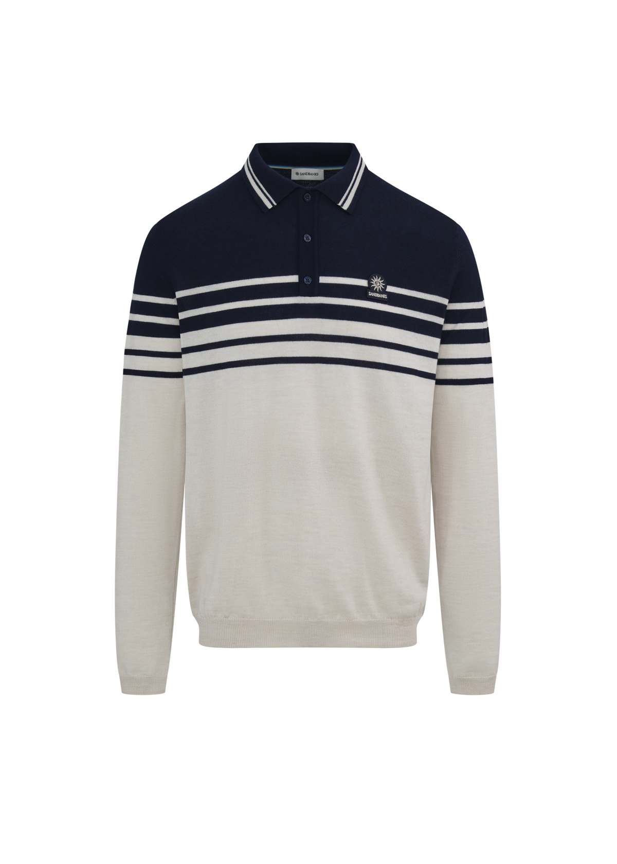 Merino Wool Contrast Stripe Polo Shirt - Stone