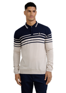 Merino Wool Contrast Stripe Polo Shirt - Stone