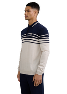 Merino Wool Contrast Stripe Polo Shirt - Stone
