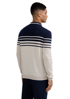 Merino Wool Contrast Stripe Polo Shirt - Stone