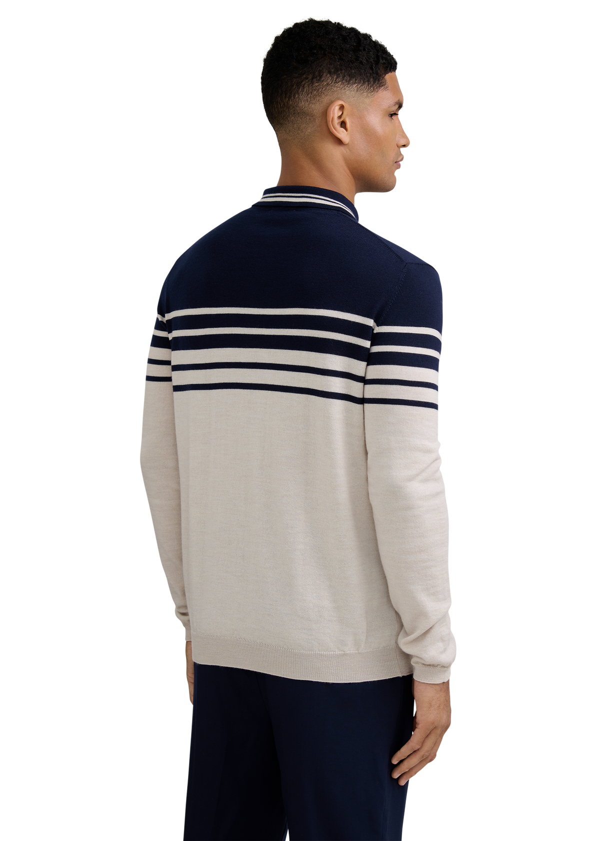 Merino Wool Contrast Stripe Polo Shirt - Stone