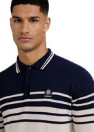 Merino Wool Contrast Stripe Polo Shirt - Stone
