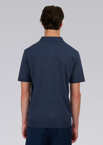 Sandbanks Knitted Revere Polo Shirt - Navy