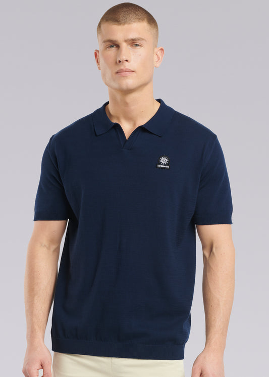Sandbanks Knitted Revere Polo Shirt - Navy