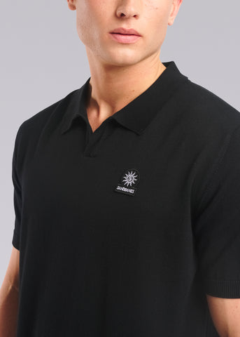 Sandbanks Knitted Revere Polo Shirt - Black