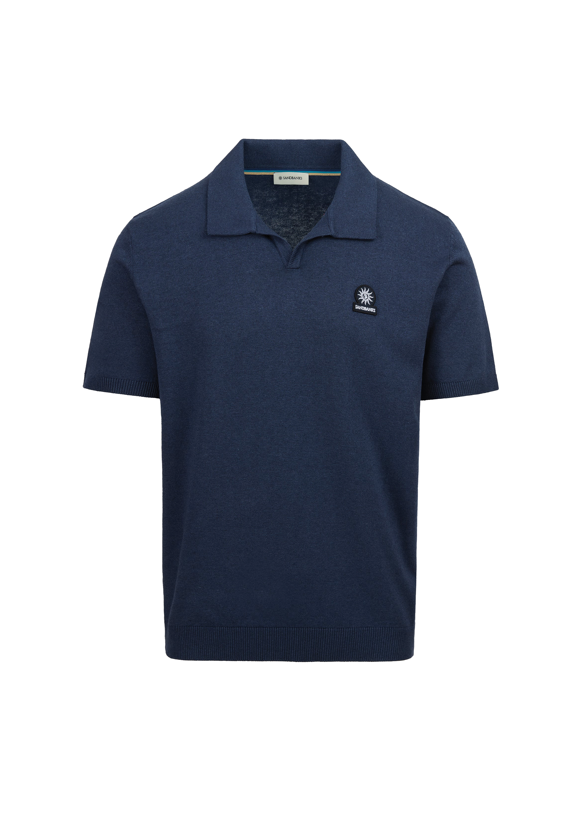 Sandbanks Knitted Revere Polo Shirt in Navy