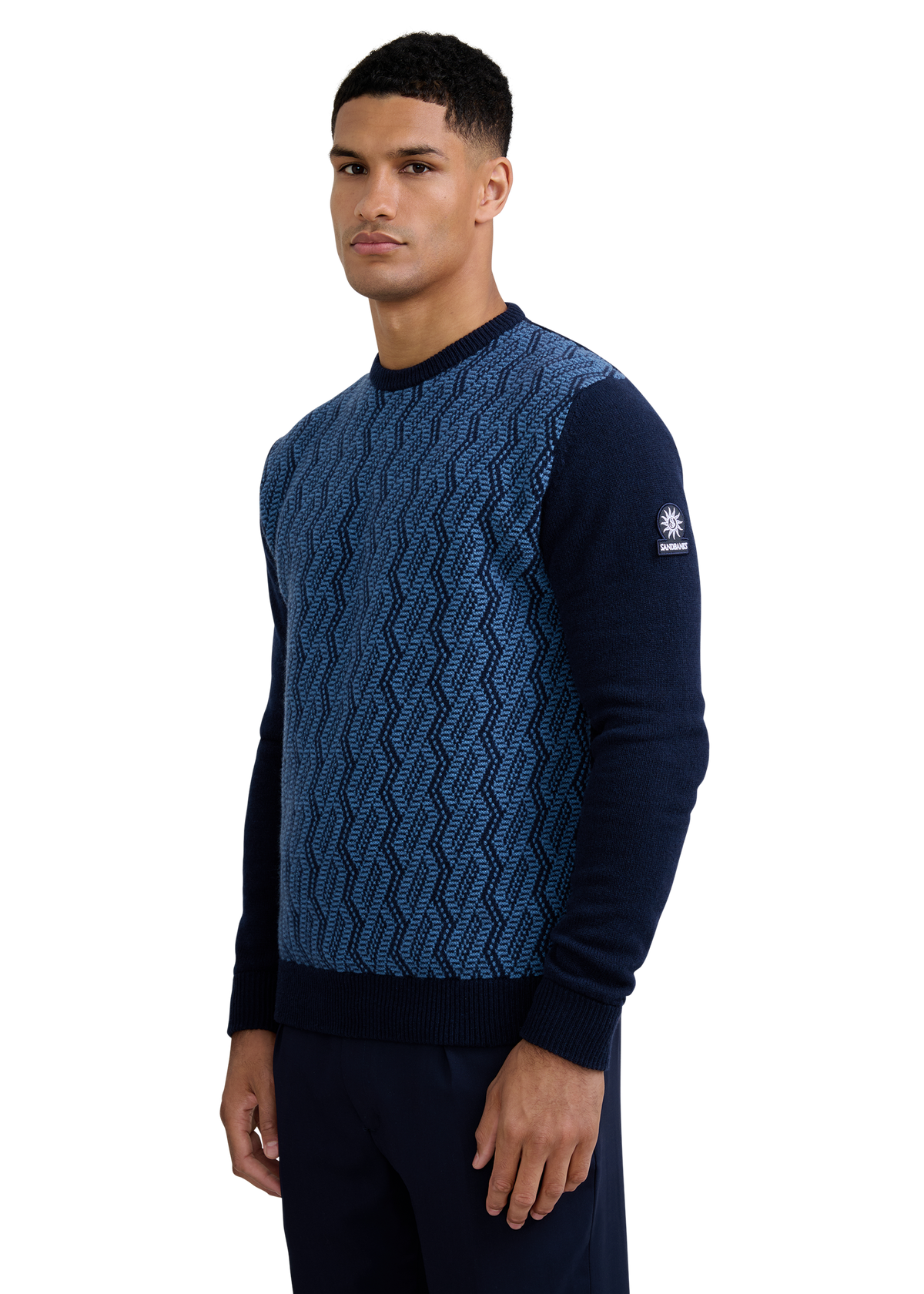 Intarsia Rope Knitted Jumper - Navy