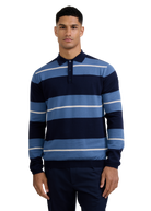 Striped Merino Wool Polo Jumper - Teal/Navy