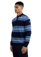 Striped Merino Wool Polo Jumper - Teal/Navy