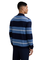 Striped Merino Wool Polo Jumper - Teal/Navy
