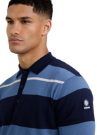 Striped Merino Wool Polo Jumper - Teal/Navy