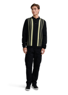 Vertical Engineered Stripe Polo Jumper - Black