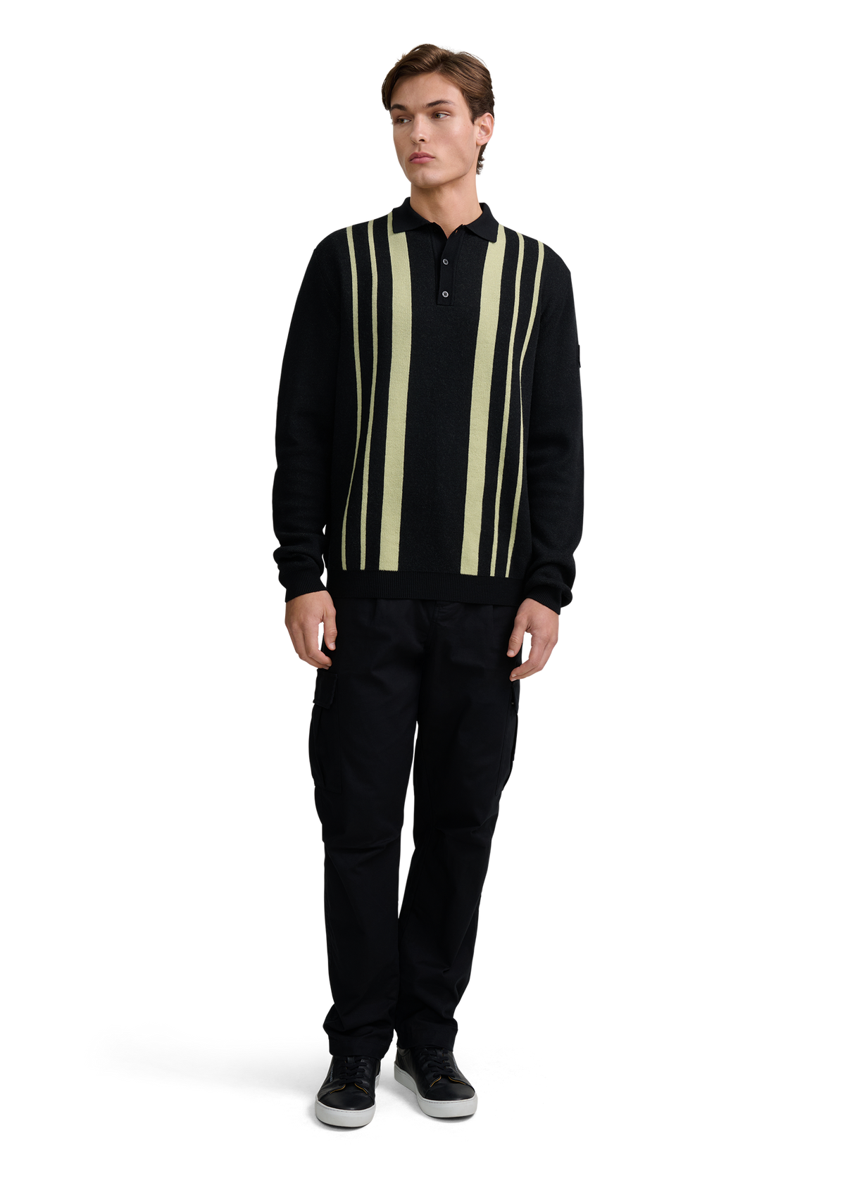 Vertical Engineered Stripe Polo Jumper - Black