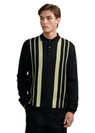 Vertical Engineered Stripe Polo Jumper - Black
