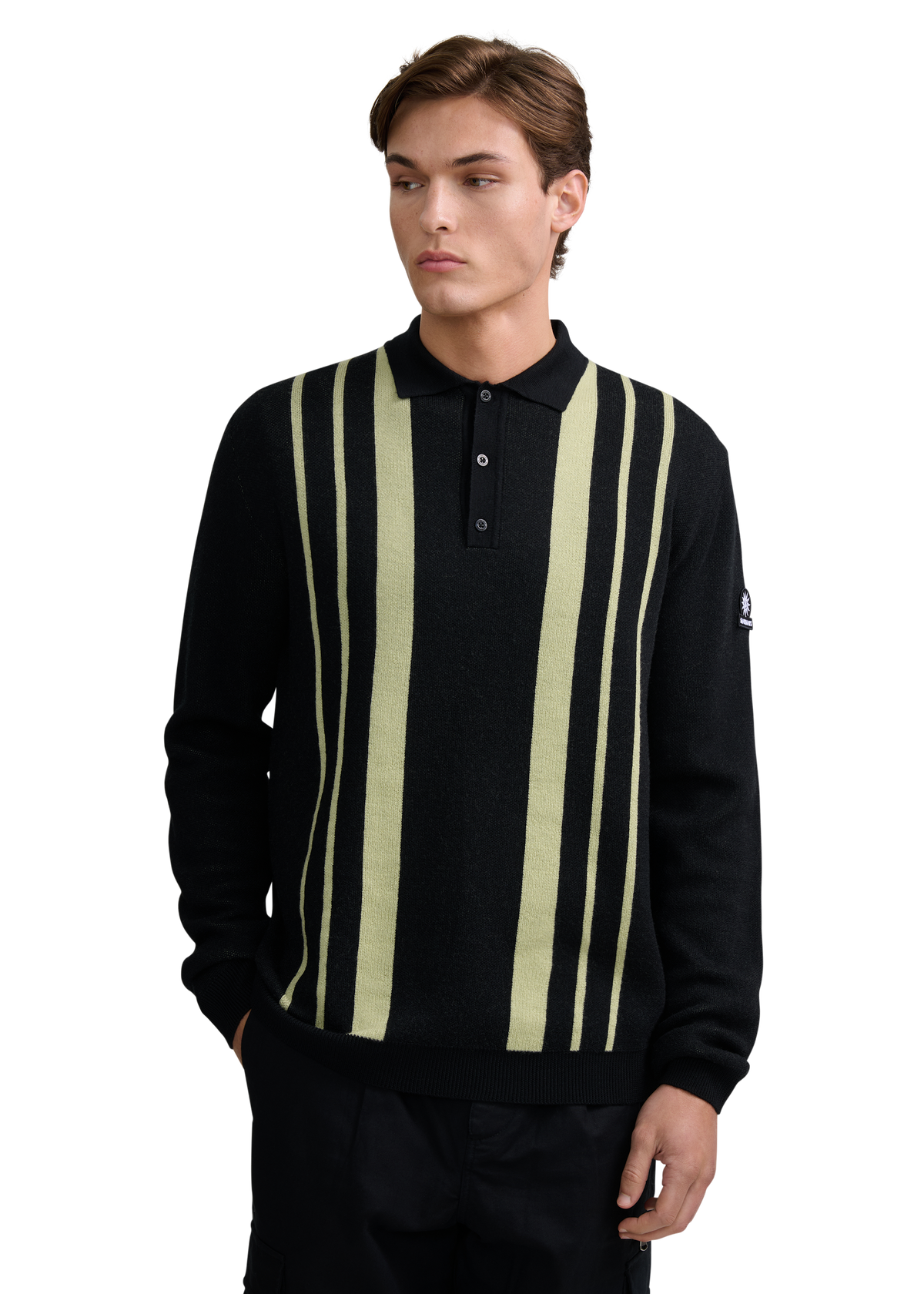 Vertical Engineered Stripe Polo Jumper - Black