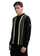Vertical Engineered Stripe Polo Jumper - Black