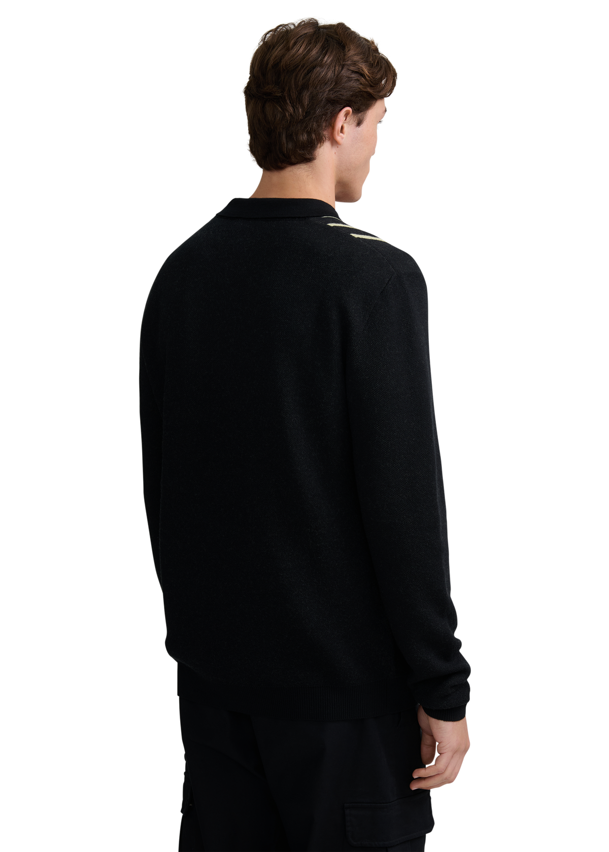Vertical Engineered Stripe Polo Jumper - Black