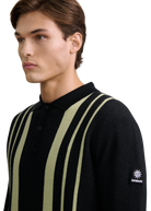 Vertical Engineered Stripe Polo Jumper - Black