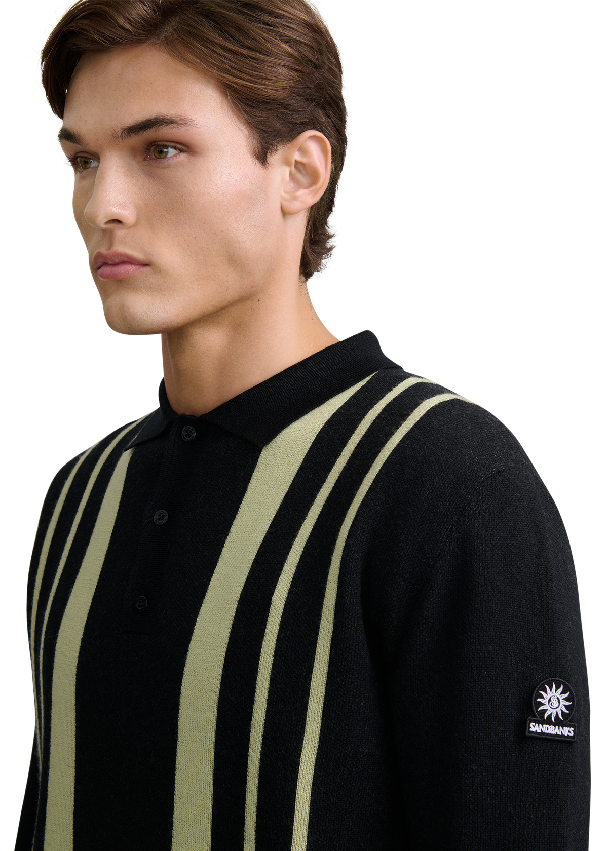 Vertical Engineered Stripe Polo Jumper - Black