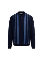 Vertical Engineered Stripe Polo Jumper - Navy