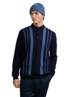 Vertical Engineered Stripe Polo Jumper - Navy