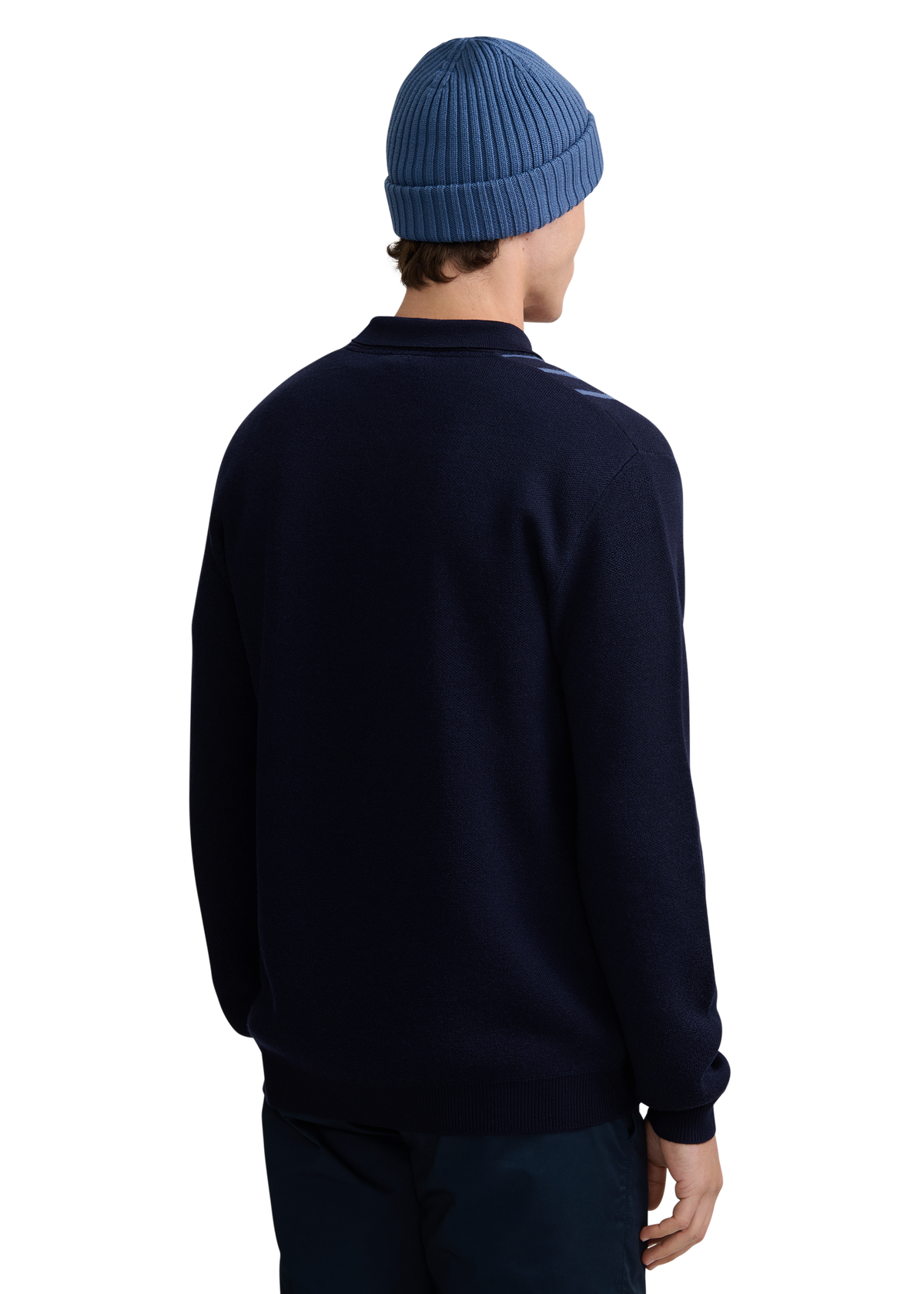 Vertical Engineered Stripe Polo Jumper - Navy