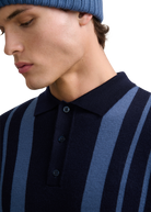 Vertical Engineered Stripe Polo Jumper - Navy