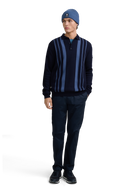 Vertical Engineered Stripe Polo Jumper - Navy