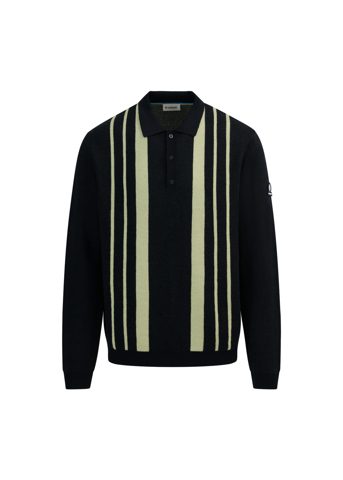 Vertical Engineered Stripe Polo Jumper - Black