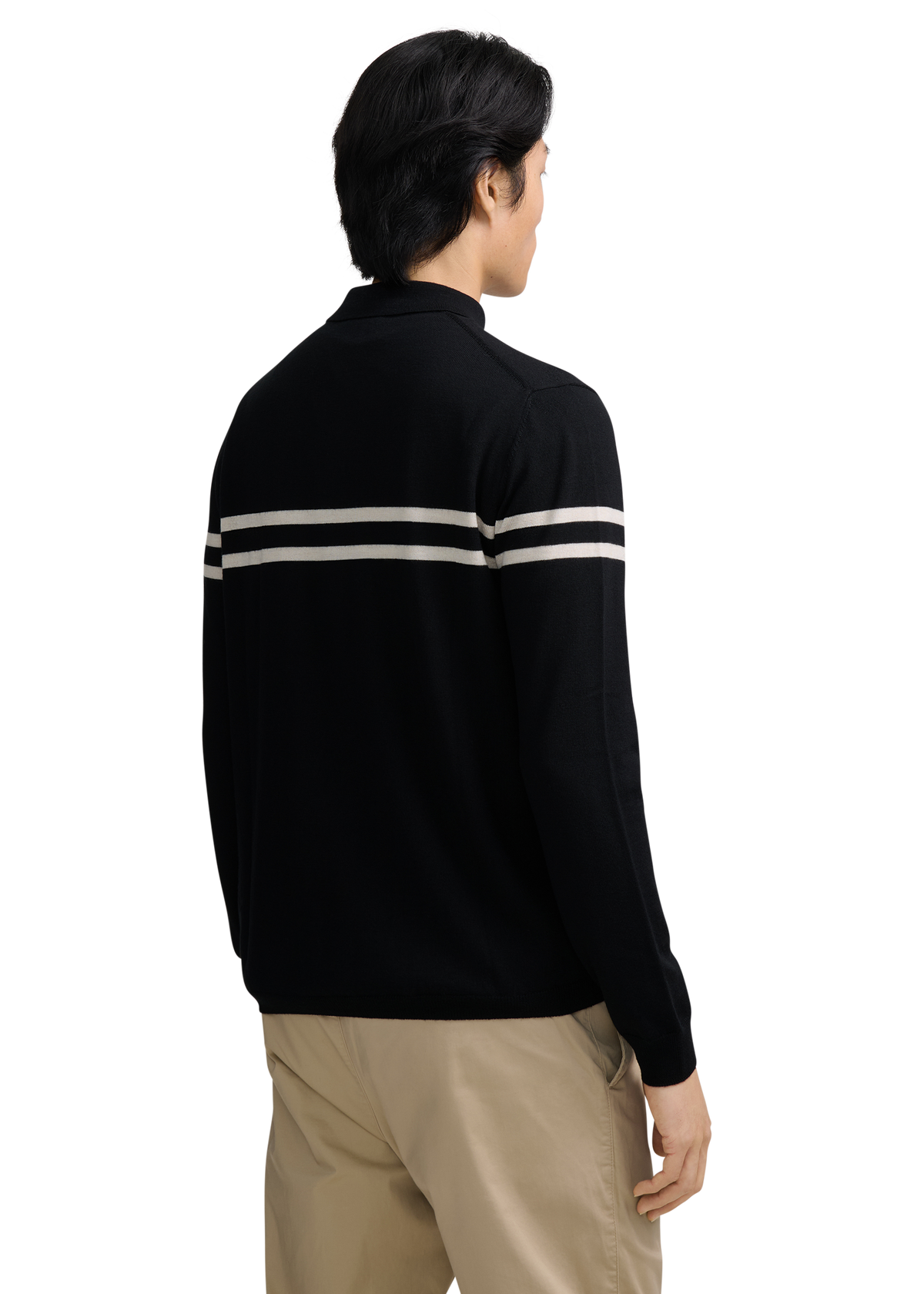 Contrast Stripe Quarter-Zip Polo - Black