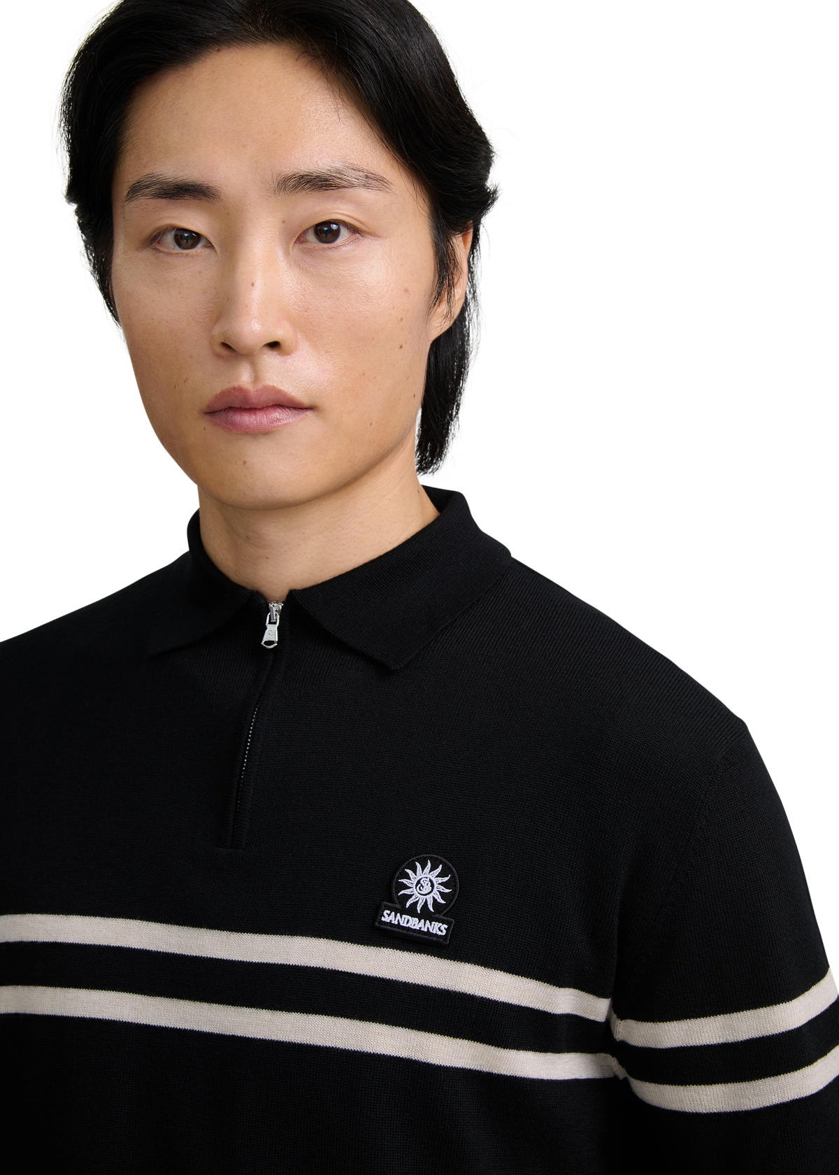 Contrast Stripe Quarter-Zip Polo - Black