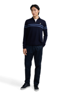 Contrast Stripe Quarter-Zip Polo - Navy