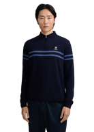 Contrast Stripe Quarter-Zip Polo - Navy