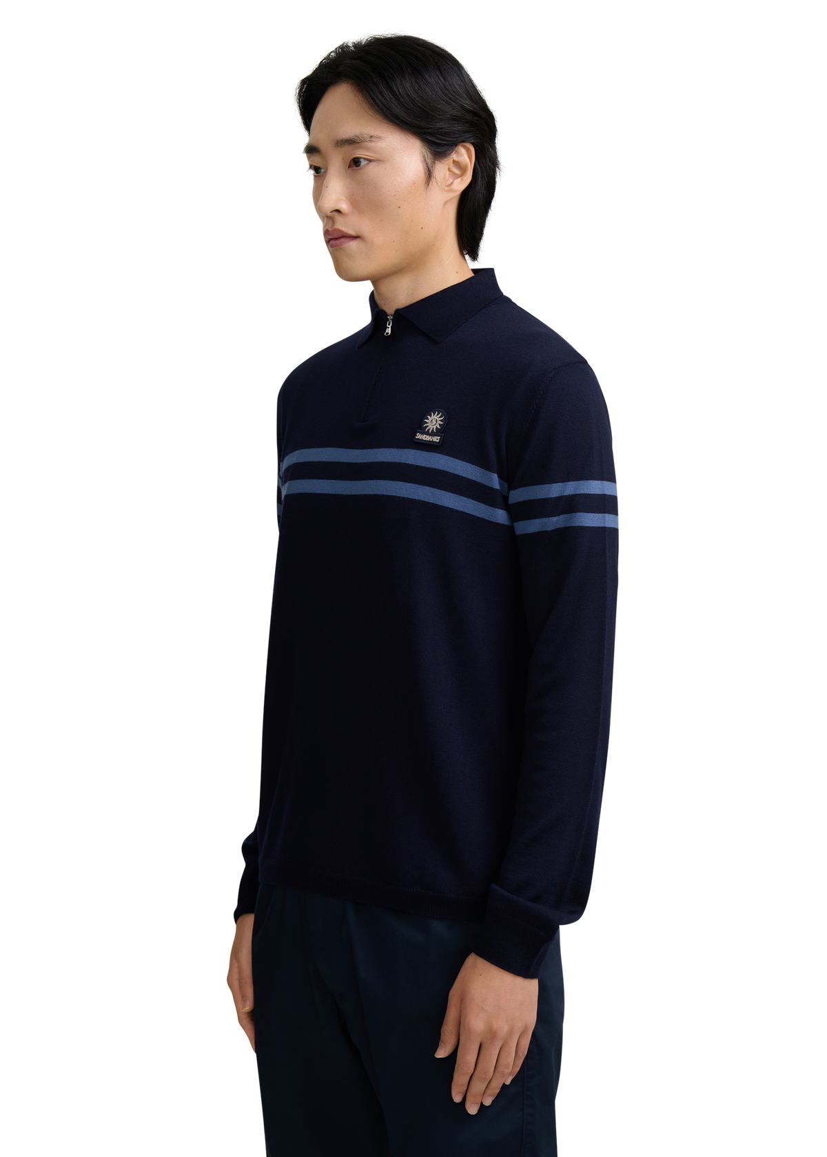 Contrast Stripe Quarter-Zip Polo - Navy