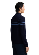 Contrast Stripe Quarter-Zip Polo - Navy