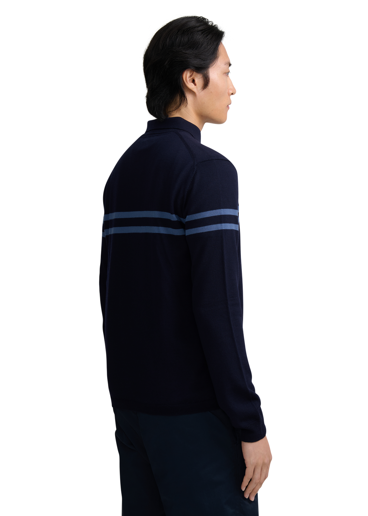 Contrast Stripe Quarter-Zip Polo - Navy