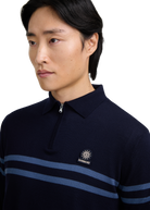 Contrast Stripe Quarter-Zip Polo - Navy