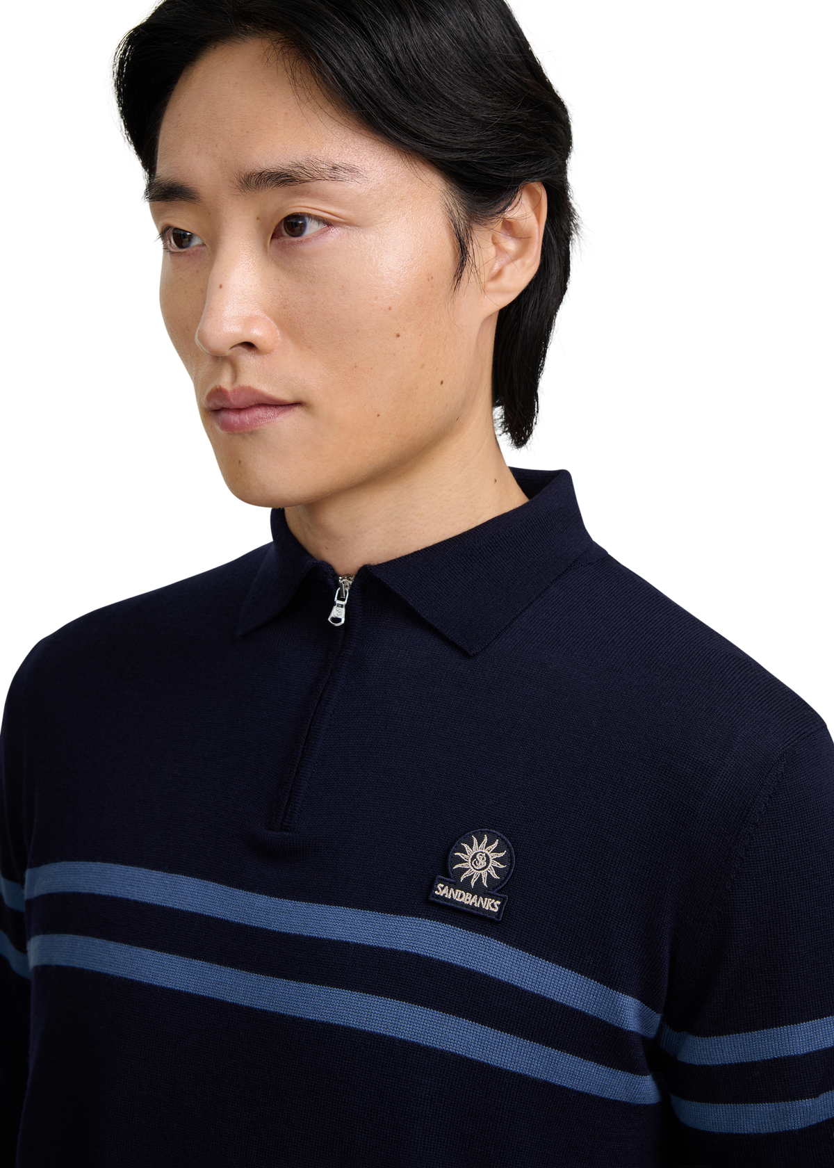 Contrast Stripe Quarter-Zip Polo - Navy