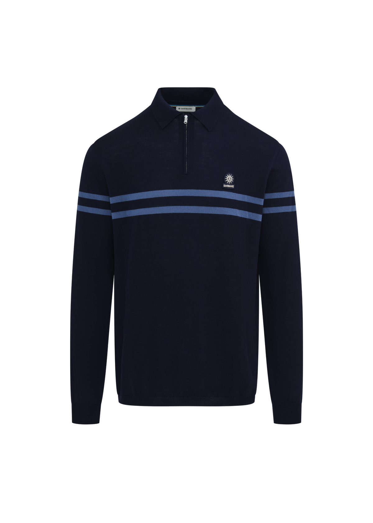 Contrast Stripe Quarter-Zip Polo - Navy