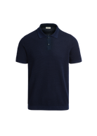 Navy blue polo shirt on a white background