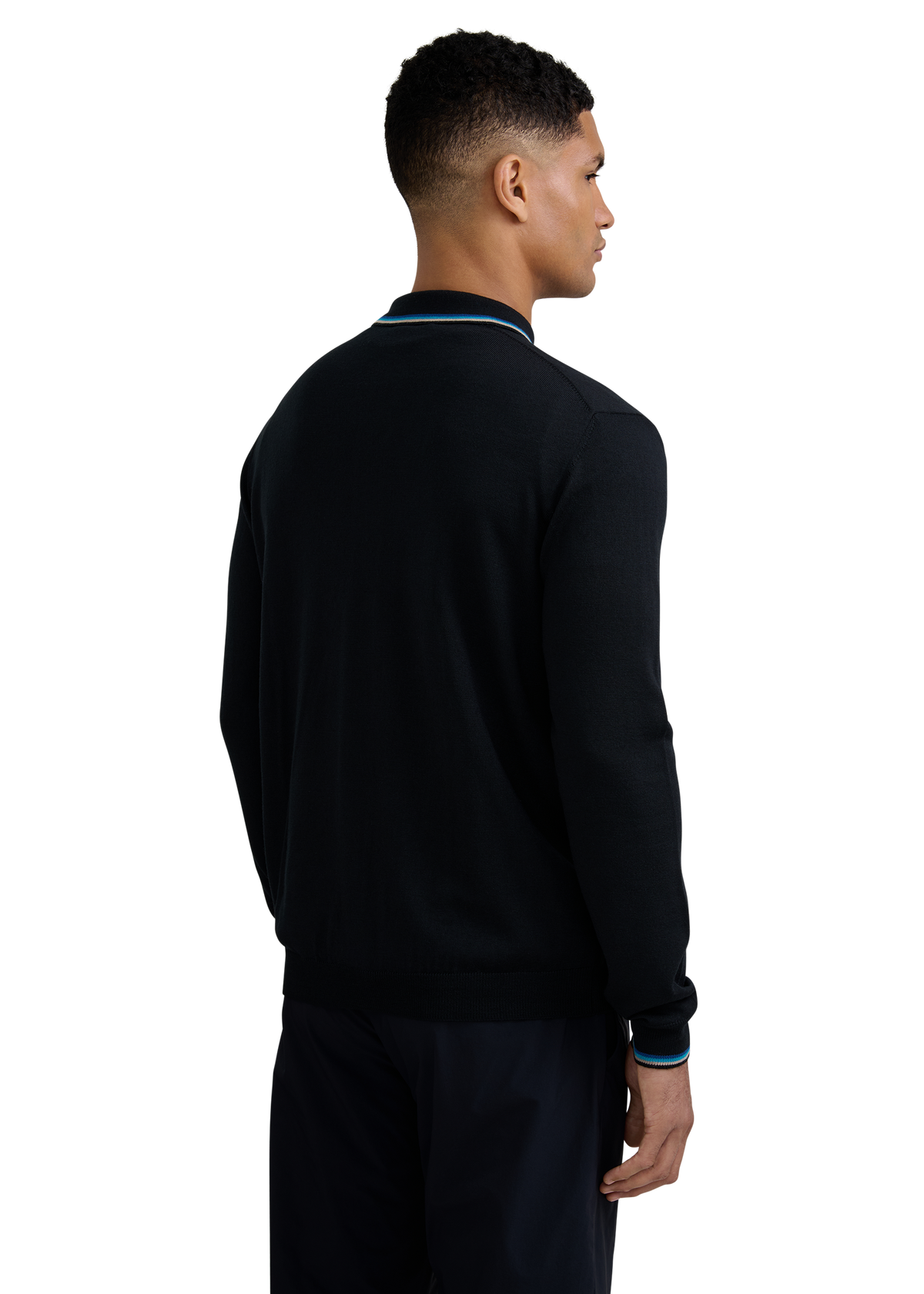 Merino Wool Tri-Colour Tipped Cardigan - Black