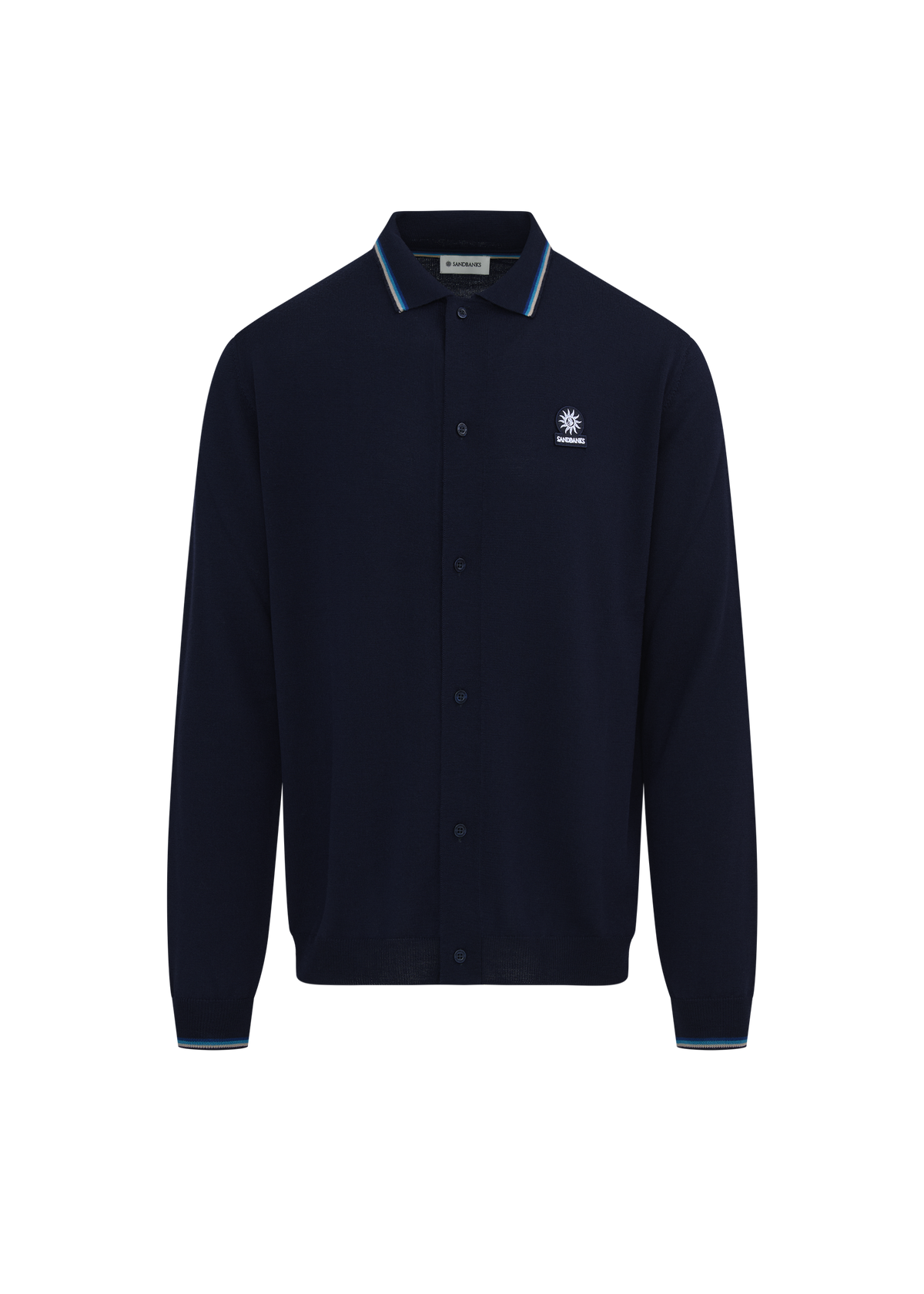 Merino Wool Tri-Colour Tipped Cardigan - Navy