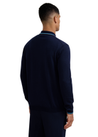 Merino Wool Tri-Colour Tipped Cardigan - Navy