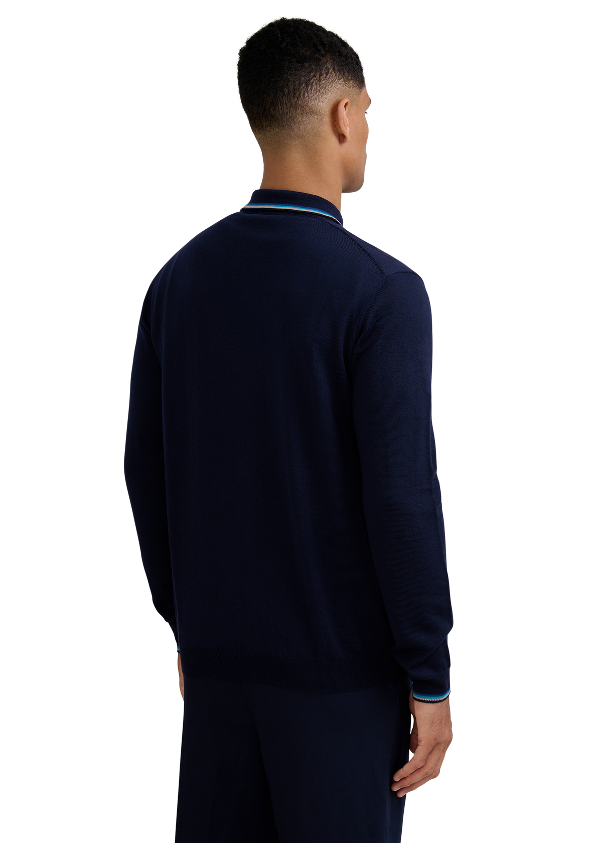 Merino Wool Tri-Colour Tipped Cardigan - Navy