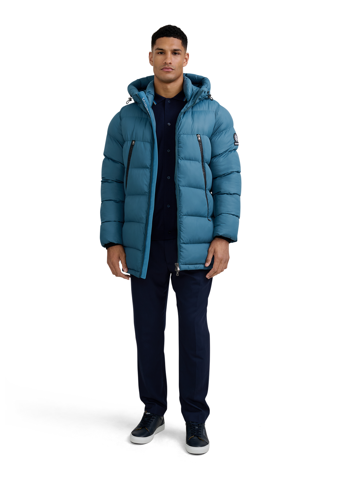 Merino Wool Tri-Colour Tipped Cardigan - Navy