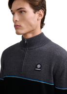 Colour Block Tri-Colour Quarter-Zip - Black