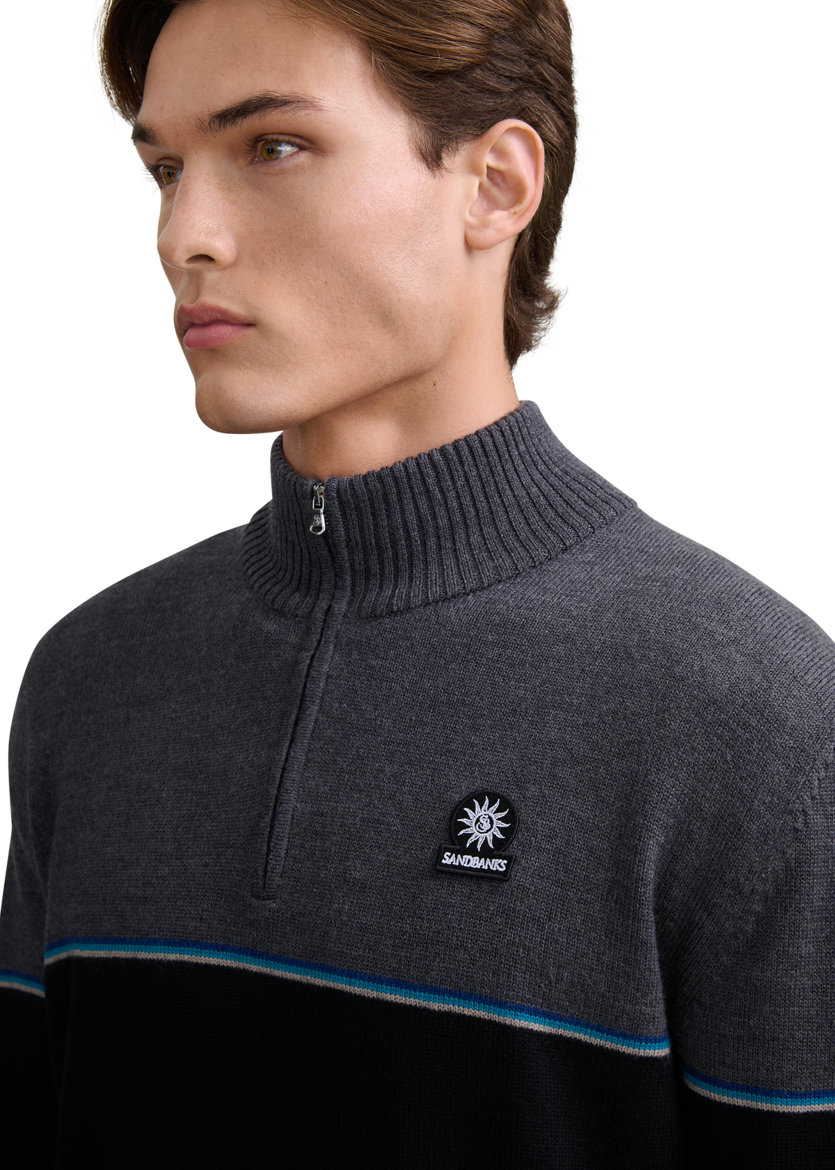 Colour Block Tri-Colour Quarter-Zip - Black