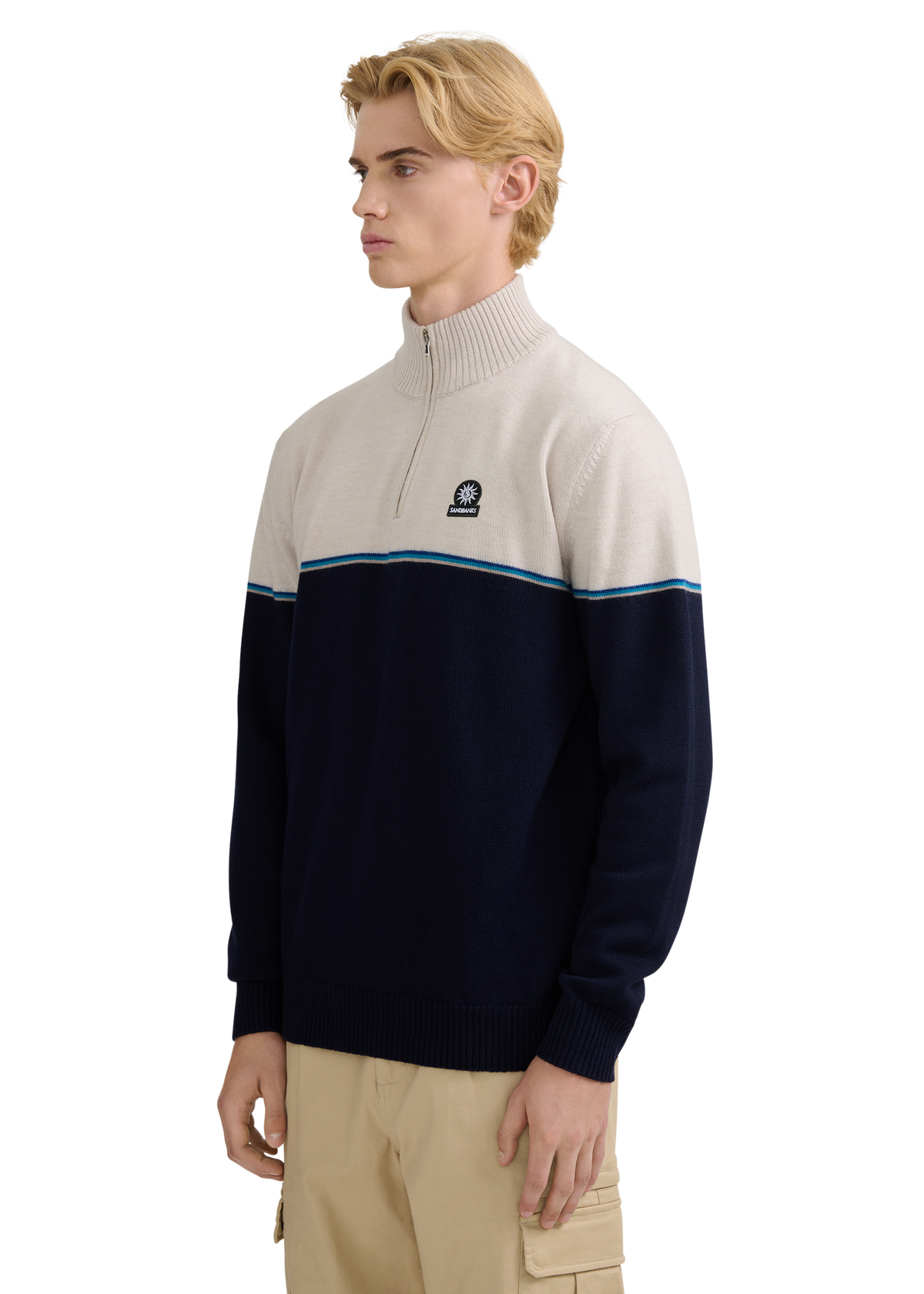 Colour Block Tri-Colour Quarter-Zip - Navy